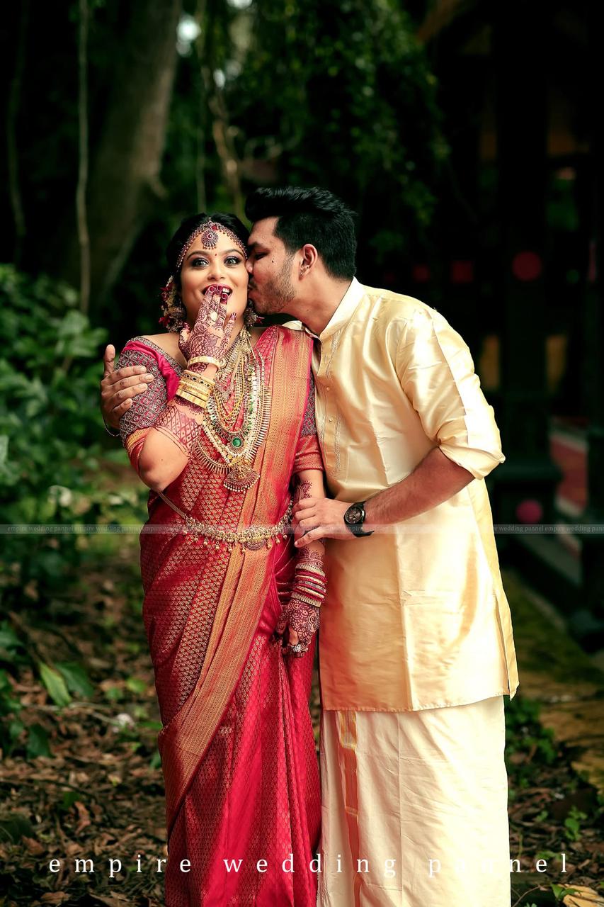 Kerala wedding couple portrait in a forest setting