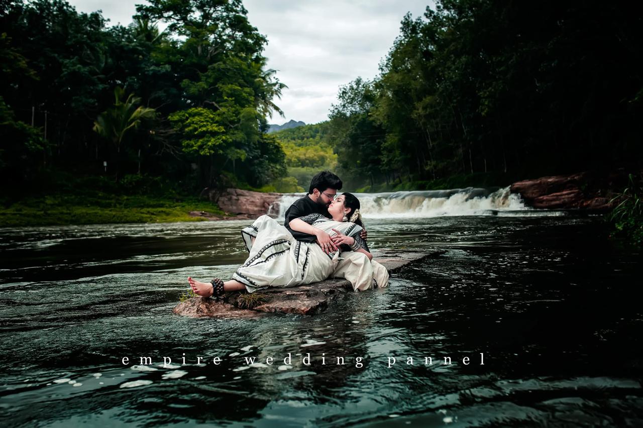 Kerala destination wedding by a waterfall